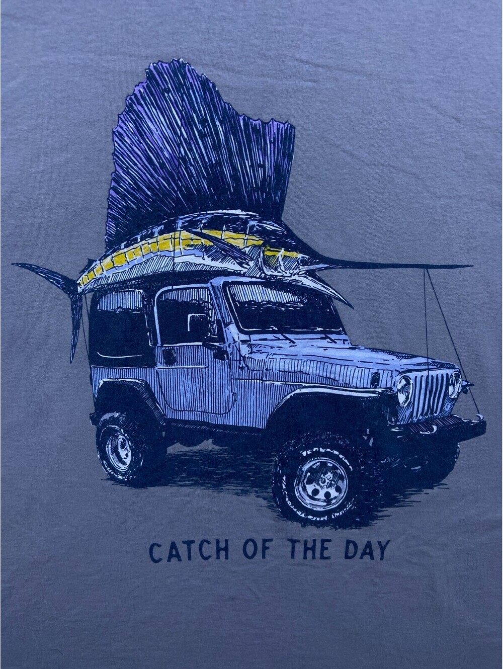 SOUTHERN LURE CATCH OF THE DAY TRUCK FISH FISHING TEE T SHIRT Mens XL Blue EUC!